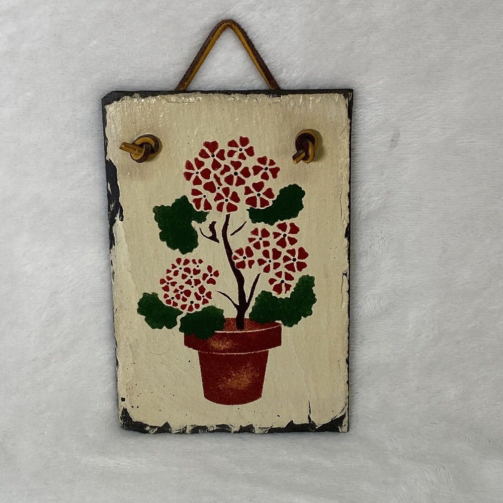 Handcrafted Slate Plaque flower‎ Weather resistant 4"x6" leather hang tag